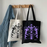 Gothic skull print canvas bag Skeleton y2k shopper bags Harajuku casual dark