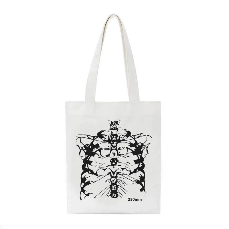 Gothic skull print canvas bag Skeleton y2k shopper bags Harajuku casual dark