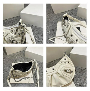 Rivet Shoulder Bag PU Leather Handbag Chain Crossbody Zipper Messenger