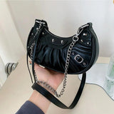 Rivet Shoulder Bag PU Leather Handbag Chain Crossbody Zipper Messenger