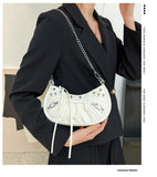 Rivet Shoulder Bag PU Leather Handbag Chain Crossbody Zipper Messenger
