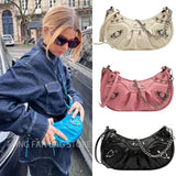 Rivet Shoulder Bag PU Leather Handbag Chain Crossbody Zipper Messenger