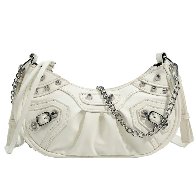 Rivet Shoulder Bag PU Leather Handbag Chain Crossbody Zipper Messenger