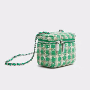 Women's Woolen Shoulder Bag Mini Bucket Bag Checkered Cosmetic Bag