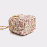 Women's Woolen Shoulder Bag Mini Bucket Bag Checkered Cosmetic Bag