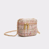 Women's Woolen Shoulder Bag Mini Bucket Bag Checkered Cosmetic Bag