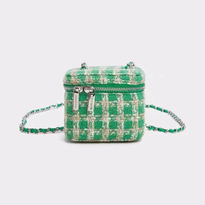 Women's Woolen Shoulder Bag Mini Bucket Bag Checkered Cosmetic Bag