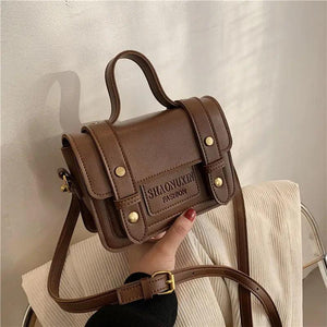 Xiuya Vintage Messenger Bag Handbags PU Leather Zipper Square Bag