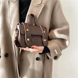 Xiuya Vintage Messenger Bag Handbags PU Leather Zipper Square Bag