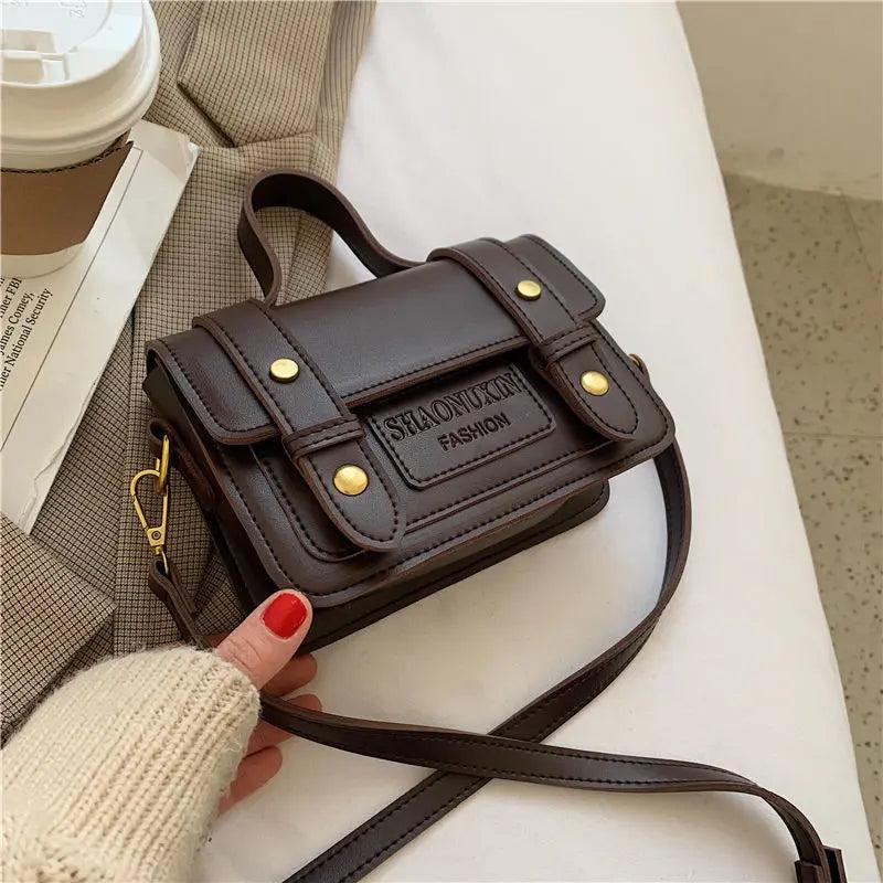 Xiuya Vintage Messenger Bag Handbags PU Leather Zipper Square Bag