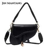Casual Women's Saddle Bag with PU Material and Lock Ornament