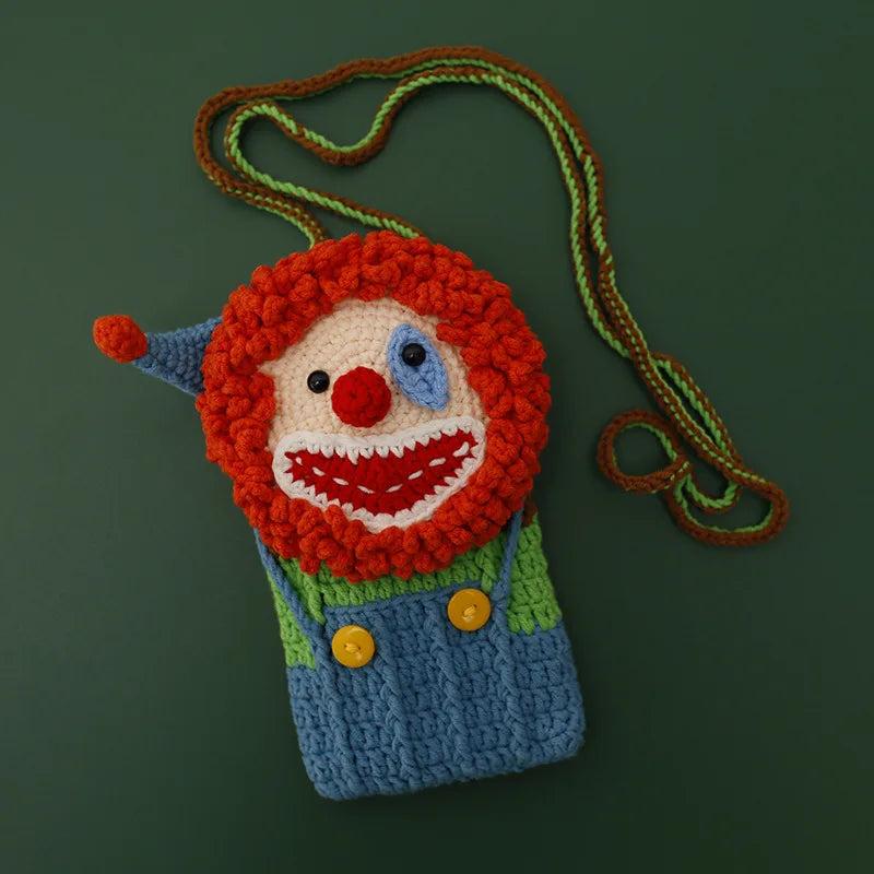 Female Clown Knitted Pouch Crossbody Bag Girl Casual Side Sling Shoulder Bag