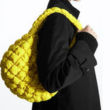Quilted Small Tote Bag Ruched Canvas Shoulder Bags Casual Nylon Padded Handbags