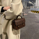 MBTI Vintage Handbag Solid Pu Leather Casual Flap Messenger Bag