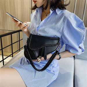 Saddle Women Bag One Shoulder Handle Casual Hasp Zipper PU Material Inside Lock
