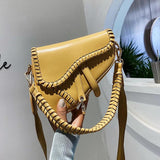Saddle Women Bag One Shoulder Handle Casual Hasp Zipper PU Material Inside Lock