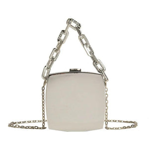 Silver PVC Box Shoulder Bag Party Evening Clutch Bag Chain Crossbody Bags