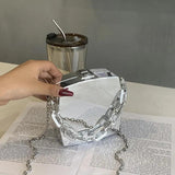 Silver PVC Box Shoulder Bag Party Evening Clutch Bag Chain Crossbody Bags