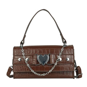 Women's Square Chain Shoulder Bag Metal Heart Messenger Bag