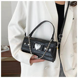 Women's Square Chain Shoulder Bag Metal Heart Messenger Bag