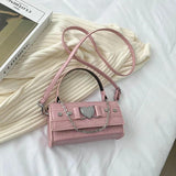 Women's Square Chain Shoulder Bag Metal Heart Messenger Bag