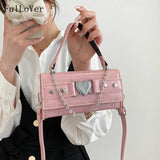 Women's Square Chain Shoulder Bag Metal Heart Messenger Bag