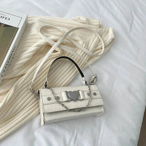 Women's Square Chain Shoulder Bag Metal Heart Messenger Bag