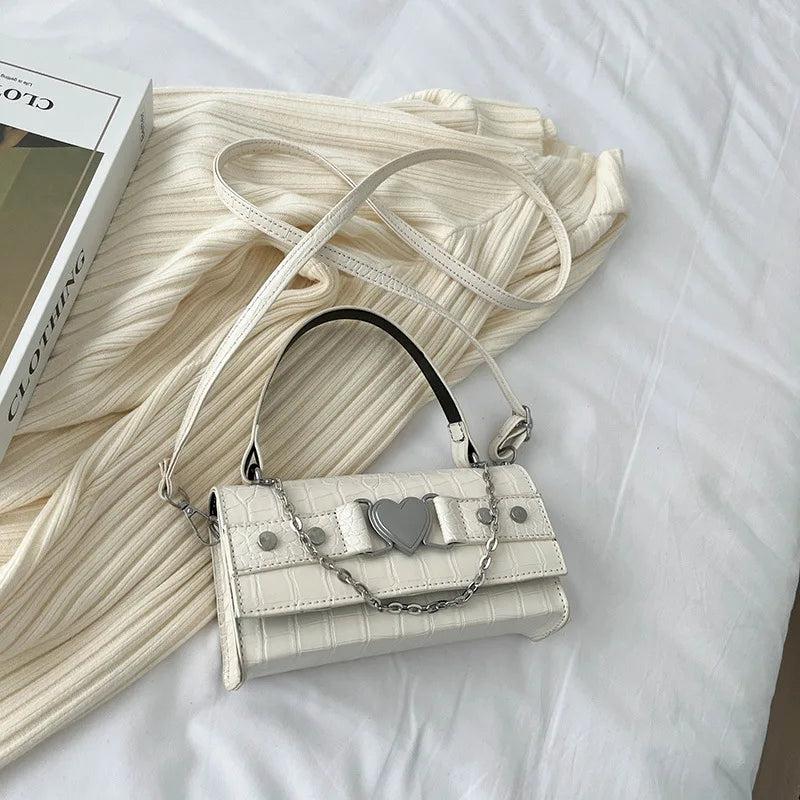 Women's Square Chain Shoulder Bag Metal Heart Messenger Bag