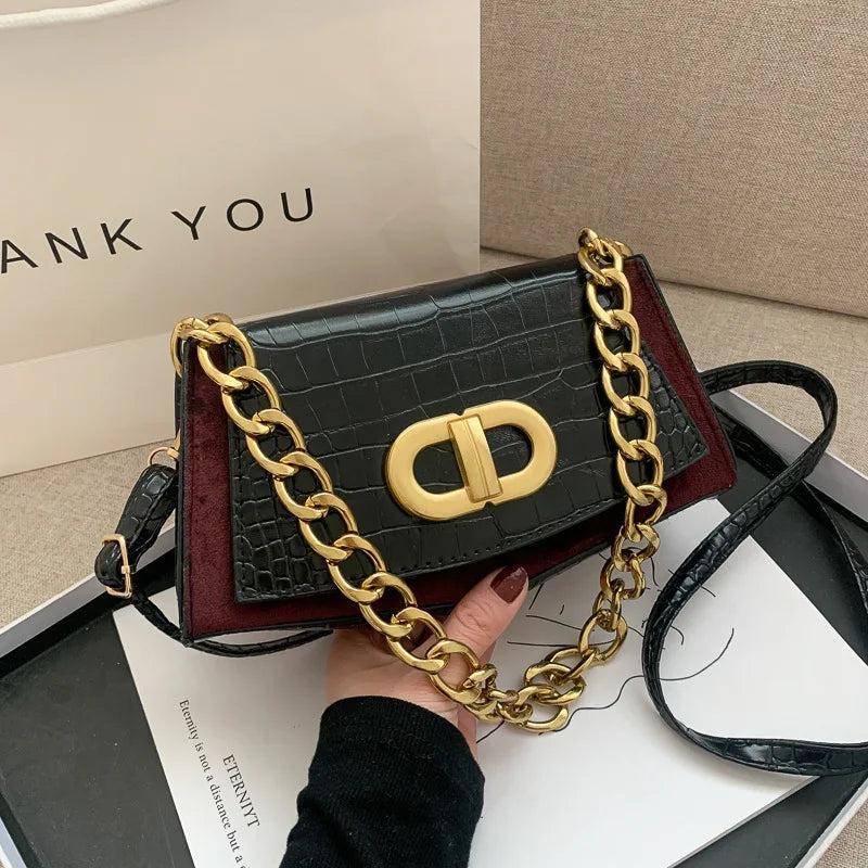Vintage Chain PU Leather Shoulder Crossbody Square Bag for Women