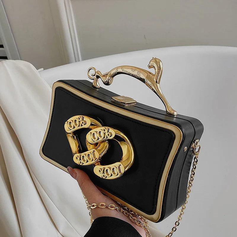 Leopard Handle Crossbody Bag Small Chain Clutch Purse