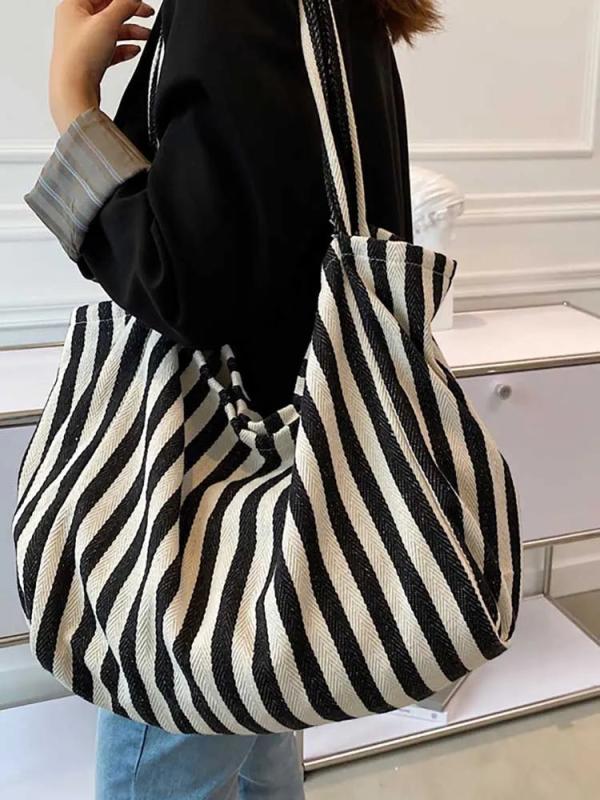 Striped Tote Shoulder Bag for Women Large Capacity Handbag