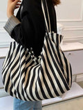 Striped Tote Shoulder Bag for Women Large Capacity Handbag