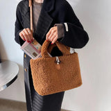 Faux Fur Women's Handbag Warm Plush Tote Bags Female Winter Shoulder Bag
