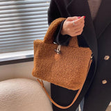 Faux Fur Women's Handbag Warm Plush Tote Bags Female Winter Shoulder Bag