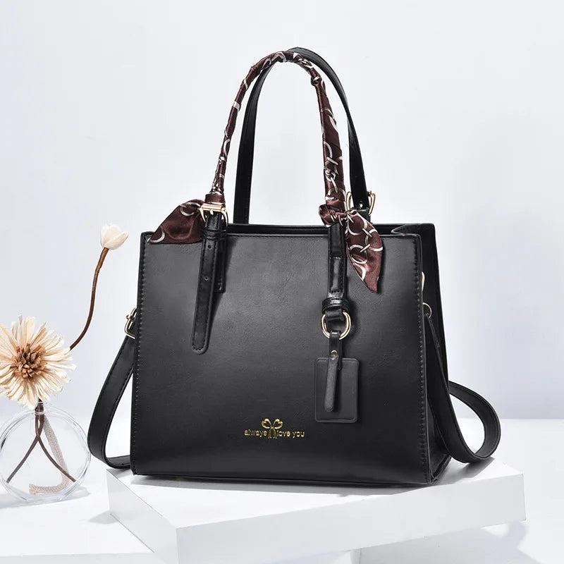 Women's PU Leather Messenger Bag with Silk Scarf