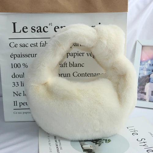 Winter Faux Fur Shoulder Bag Soft Plush Handbag Clutch Purse Ladies Tote