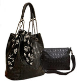 Skull Women Handbag Set Large Capacity Tote Bag Skeleton Leather Purse