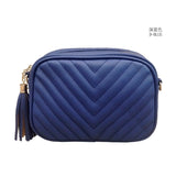 Quilted Faux Leather Crossbody Bag with Tassel Chain