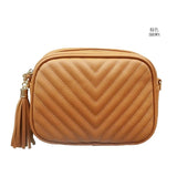 Quilted Faux Leather Crossbody Bag with Tassel Chain