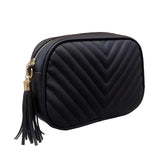Quilted Faux Leather Crossbody Bag with Tassel Chain