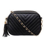 Quilted Faux Leather Crossbody Bag with Tassel Chain