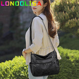 2 Layers Women's Shoulder Crossbody Handbags Multi-pocket Leather Messenger