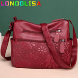 2 Layers Women's Shoulder Crossbody Handbags Multi-pocket Leather Messenger