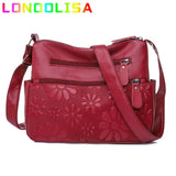 2 Layers Women's Shoulder Crossbody Handbags Multi-pocket Leather Messenger
