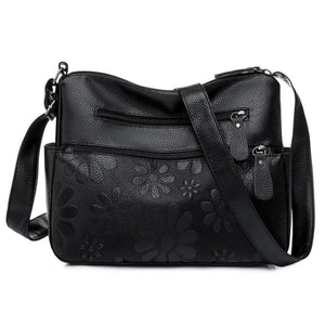2 Layers Women's Shoulder Crossbody Handbags Multi-pocket Leather Messenger