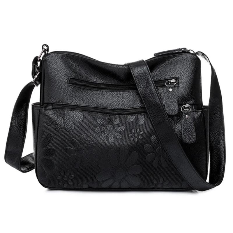 2 Layers Women's Shoulder Crossbody Handbags Multi-pocket Leather Messenger