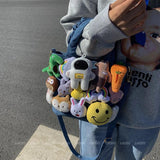 Denim Cartoon Dolls Bucket Shoulder Crossbody Bag