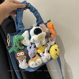 Denim Cartoon Dolls Bucket Shoulder Crossbody Bag