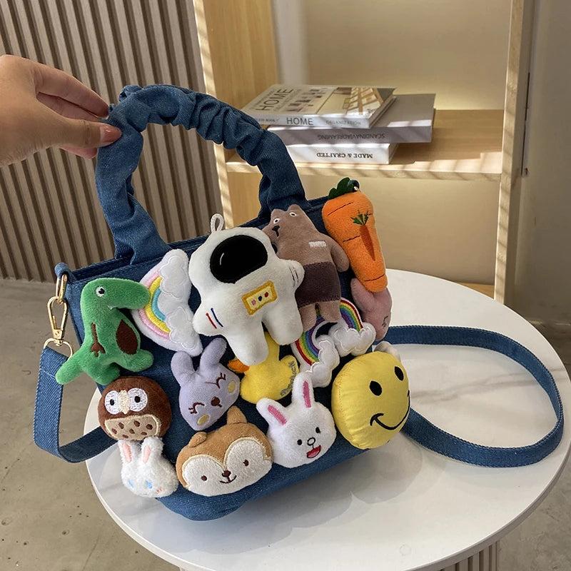 Denim Cartoon Dolls Bucket Shoulder Crossbody Bag