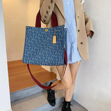 Canvas Tote Shopping Bag Letters Printed Large Capacity Women